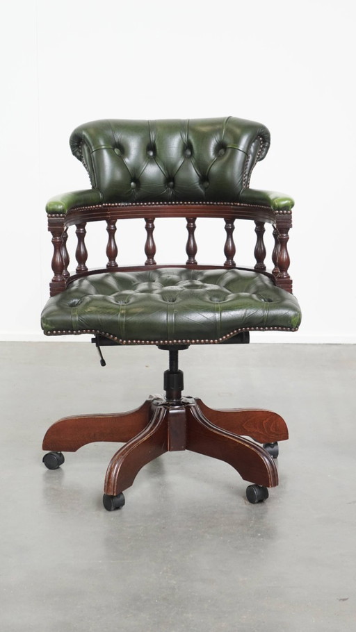 Chaise de bureau Chesterfield en bois et cuir Green Beef
