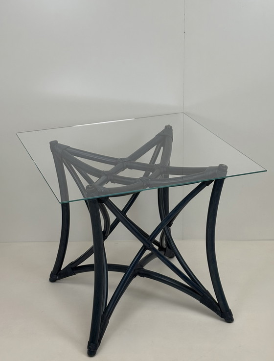 Image 1 of Vintage set eighties manou bamboo chairs dining table top glass