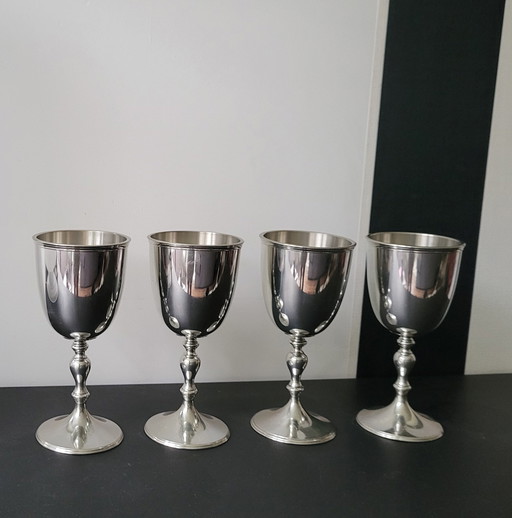 4 Vintage Handmade Royal Selangor Pewter Chalices