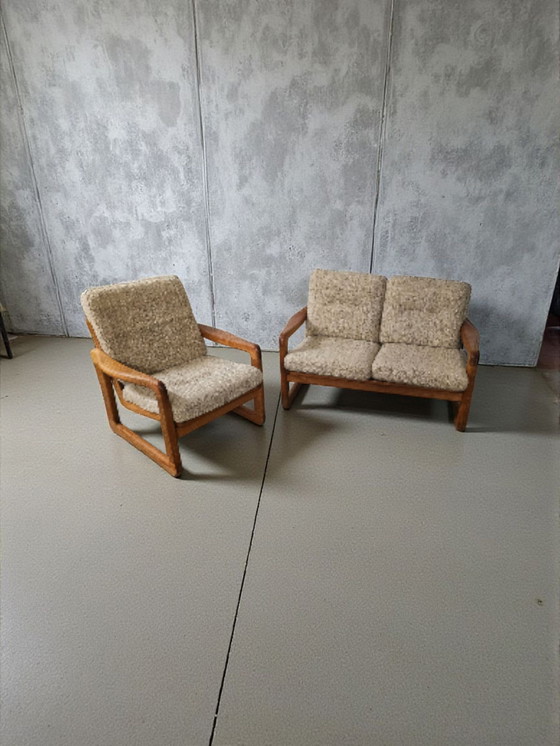 Image 1 of Mid Century Teak 2 Seater Sofa + Armchair Holstebro Møbelfabrik Made in Denmark 1970s