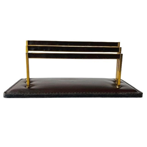 Vintage leather letter holder with leather and brass
