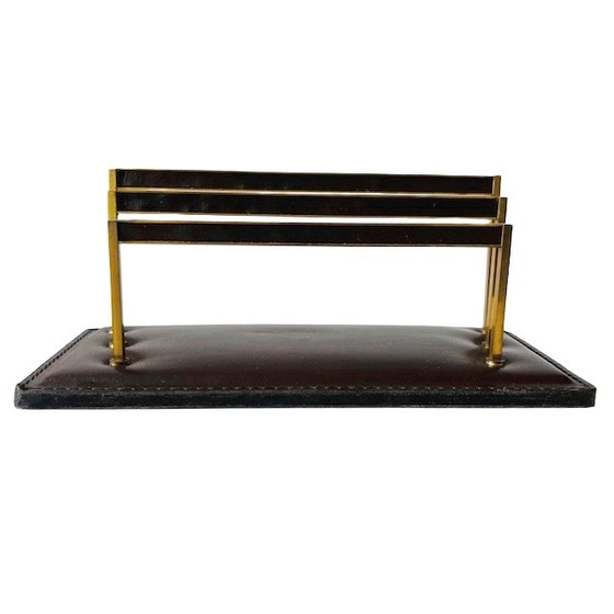 Image 1 of Vintage leather letter holder with leather and brass