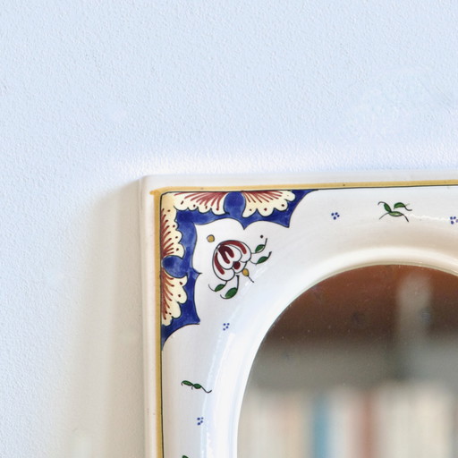 Hand-Painted Faïence De Desvres Mirror