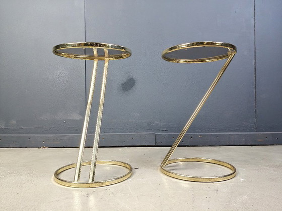 Image 1 of Vintage messing bijzettafels - set van 2, jaren 1970