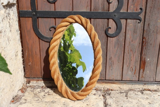 Miroir Ovale Vintage en Corde par Audoux & Minet, 1950