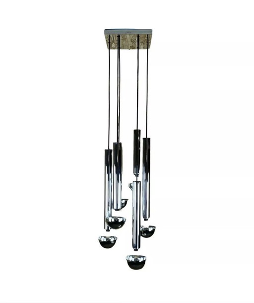 60's 70's Lampe cascade de Motoko Ishii pour Staff Chrome 6-flamme