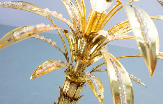 Image 1 of Italian Golden Palm Tree Floor Lamp with Three Sparkling Branches