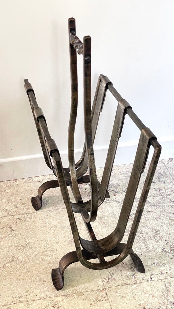 Image 1 of Vintage Brutalist Steel Magazine Rack