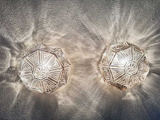 Vintage pair of Wila textured glass wall lamps