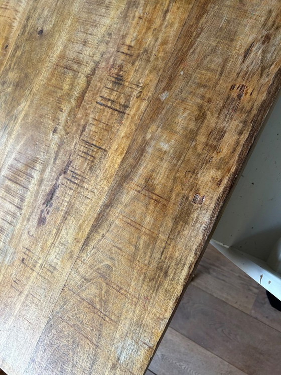 Mango wood dining table with black hairpin legs, Kick, Metal, Brown, Modern (photo 4 of 7)