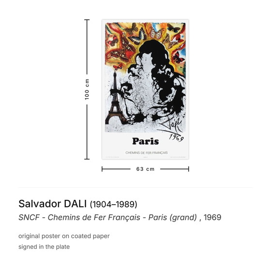 Salvador-Dali-Plakat SNCF – Französische Staatsbahnen – Paris (Grand) 1969 – Posters, Paper (photo 3 of 5)