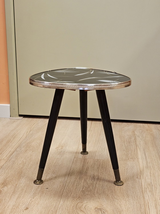 Image 1 of Vintage Plantentafeltje Zwart Glas Tafeltje Bijzettafeltje 