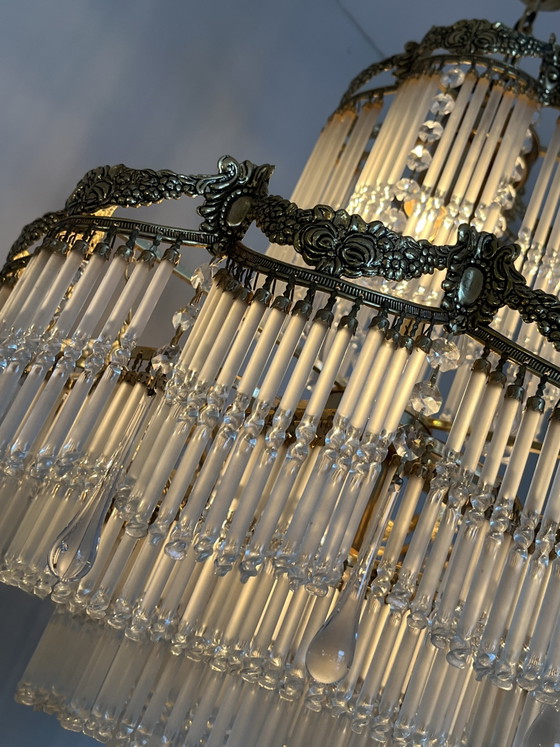 Vintage Belle Epoque Style Chandelier Rod Pendant Lamp – Crystal, Copper (photo 5 of 9)