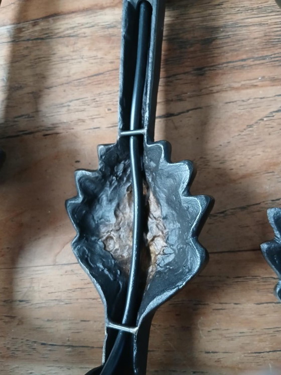 Image 1 of Rari e unici 2 o 4 applique da parete in bronzo con motivo a foglia di pianta di Lucien Gau, modello Folio