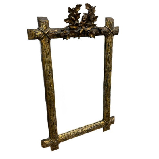 Image 1 of Antieke vergulde spiegel, cherubijn en eikenblad decoratie