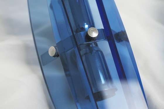 Image 1 of Veca blauwe glazen Italiaanse wandlampen set van 2 Fontana Arte mid-century moderne facetglazen lampen
