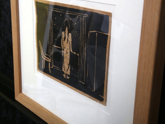 Image 1 of Teuber, Hermann - Femme à la fenêtre - Linogravure - Encadrée - Signée à la main