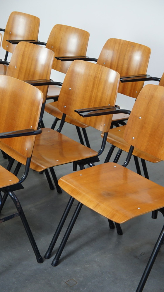 Image 1 of 12 Vintage Dutch Design Marko School/Canteen/Dining Chairs With Armrests