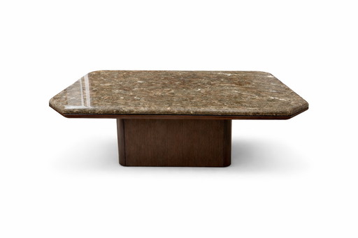 70's Italian marble coffee table with wooden base