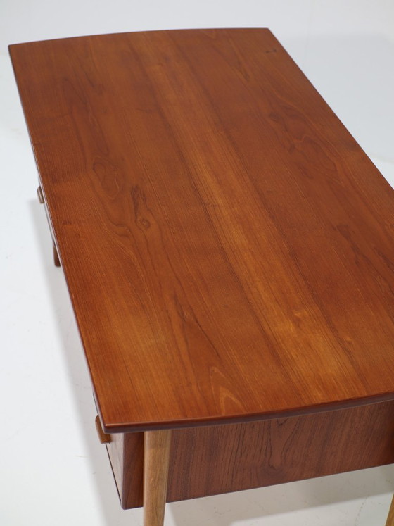 Freestanding teak double-sided Danish 1960s vintage Desk, Wood, Brown, Mid Century Modern (photo 12 of 15)
