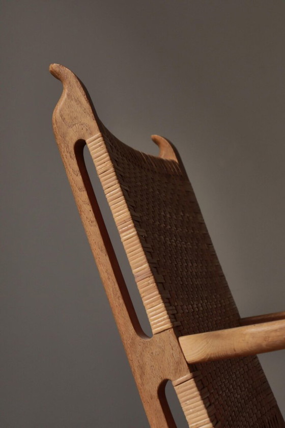 Image 1 of Zeldzaam Paar 1950 Deense Lounge Stoelen, Eiken & Rotan Rieten Weefsel, Mid Century Modern Inzamelbaar Zitmeubilair