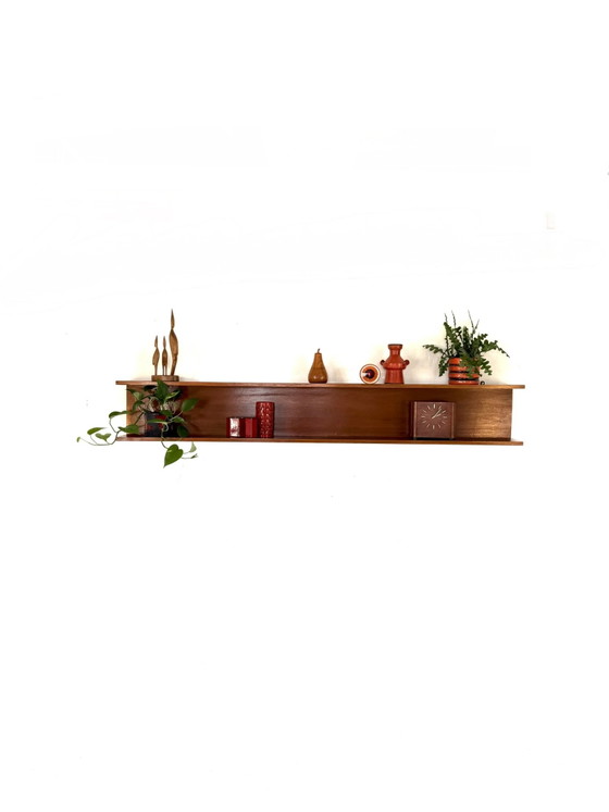Vintage XL (199cm) Teakhouten Wandplank, Jaren ‘60 – Wandkast, Wood (photo 2 of 13)