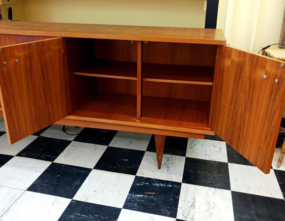 Image 1 of Teakhouten en leren dressoir van Malora, 1955