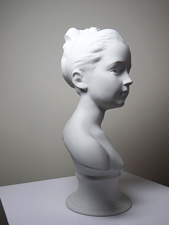 Image 1 of Bust of Louise Brongniard after Houdon, white biscuit porcelain, Tharaud, Limoges, 20th century