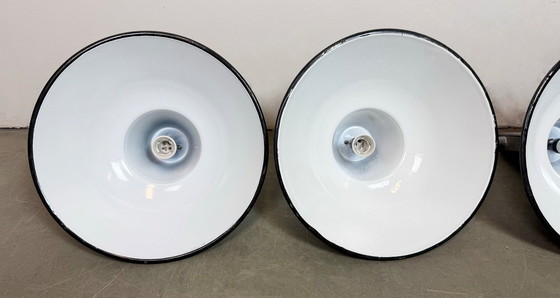 Image 1 of Set of 4 Industrial Black Enamel Pendant Lamps from Elektrosvit, 1960s