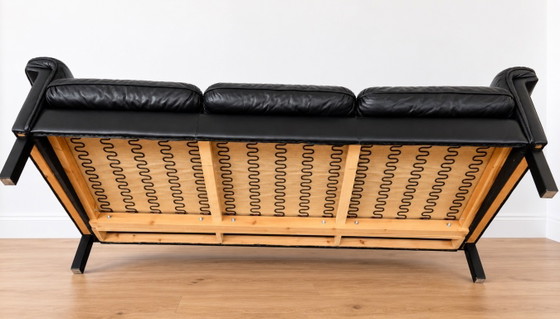 Divano vintage danese a 3 posti in pelle nera, stile metà secolo, anni '70. – Vintage Danish Mid Century (photo 6 of 9)