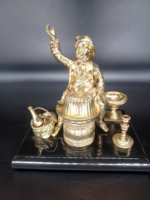 Tintero antiguo de bronce, diseño de caballero, 1840, Francia