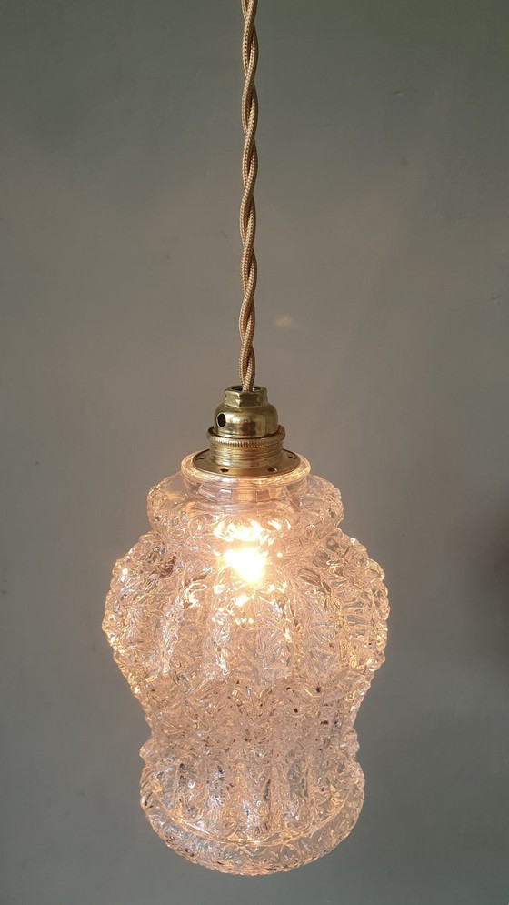 Image 1 of Vintage hanglamp van dik, getextureerd glas. Duitsland Mid Century