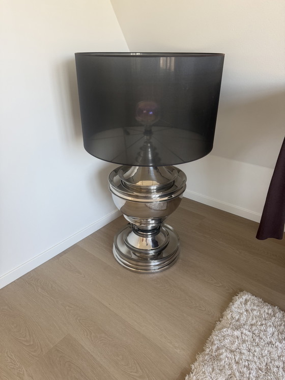 Image 1 of Eicholz Silom floor lamp silver with organza lampshade and taupe edge