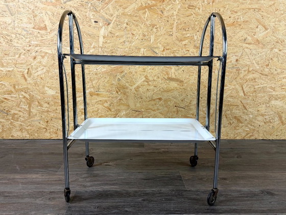 Image 1 of 1960s/70s Serving Trolley/Dinette Side Table, Space Age Design, Chrome/White