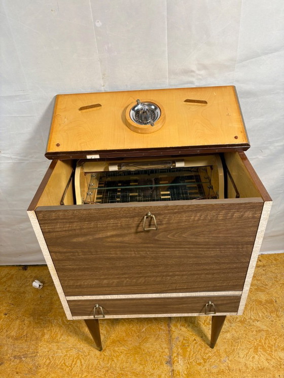 Image 1 of Mid Century Retro Teak & Lamination Cocktail Bar Cabinet (Circa 1950–1960)  A stunning and playful example of mid century design
