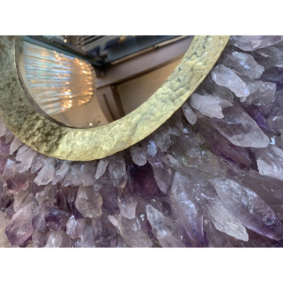 Image 1 of Vintage circular mirror in amethyst and rock crystal