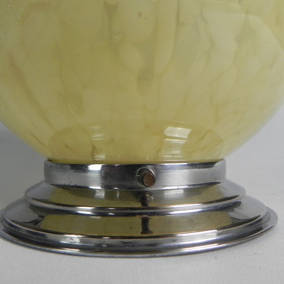 Image 1 of Art Deco plafondlamp, plafonnière met beige gewolkte glazen bol, jaren 30