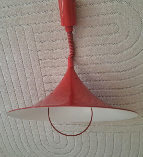 Vintage Rode Trekpendel Jaren 70 | Semi Style | Space Age Ø 46 cm – Hanglampen, Metal, Plastic (photo 6 of 12)