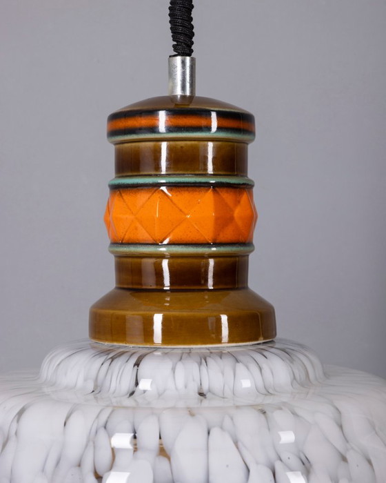 Lampadario vintage anni '60 in ceramica e vetro, design italiano. – Glass (photo 2 of 11)