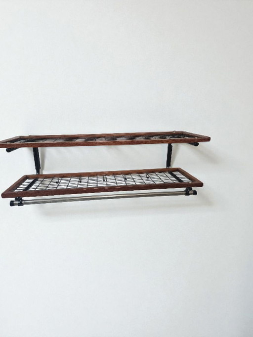 Rare Mid Century Teak Metal Wall Coat Rack, Made in Sweden