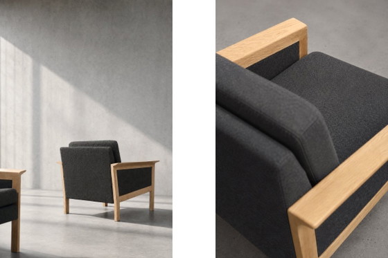 Image 1 of Vintage Mid-Century Danish Modern Oak & Felt Lounge Chairs, 1960s, Set of 2