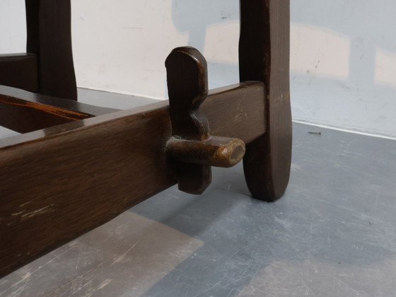 Image 1 of Brutalist fishbobe chairs set van 4 massief eikenhout