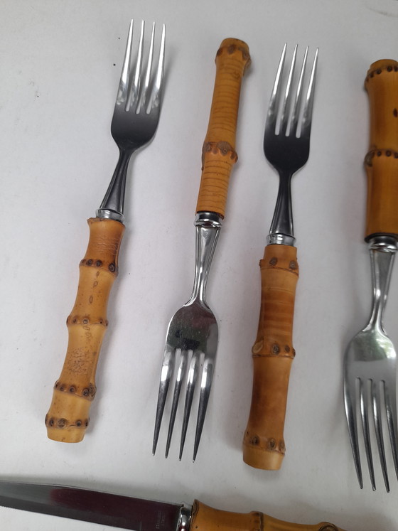 Image 1 of Cubiertos con mangos de bambú