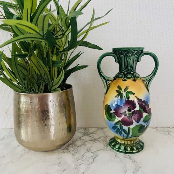 Image 1 of Artdeco Vase Jugendstil grüne Blumen 1920er Jahre