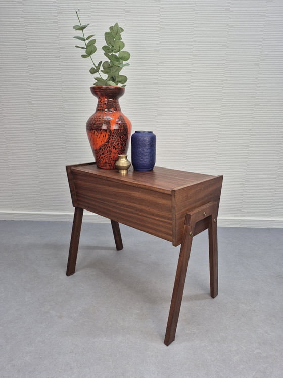 Vintage teak wood sewing thread/supplies table/cabinet. – Side tables (photo 3 of 13)