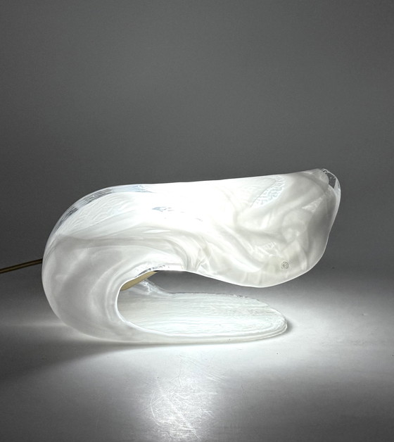 Image 1 of Murano geblazen schelpvormige glazen sculpturale tafellamp, La Murrina Italië 1970