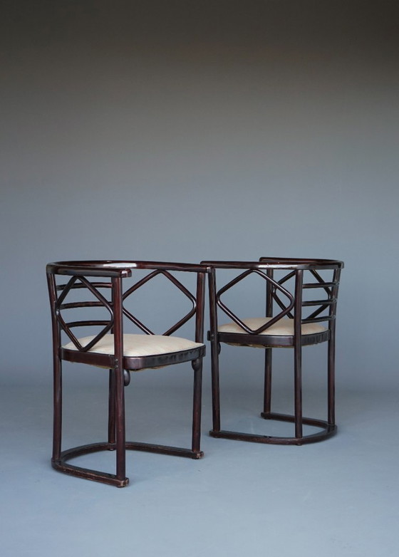 Image 1 of x2 Model 728 Fledermaus Chairs attributed to Josef Hoffmann for J & J. Kohn, 1906