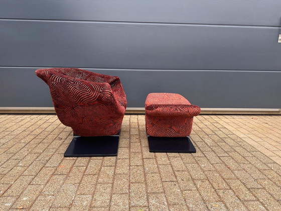 Image 1 of Artifort Ribbon chair + Pierre Paulin ottoman in Pierre Frey fabric. In mint condition!! 10/10