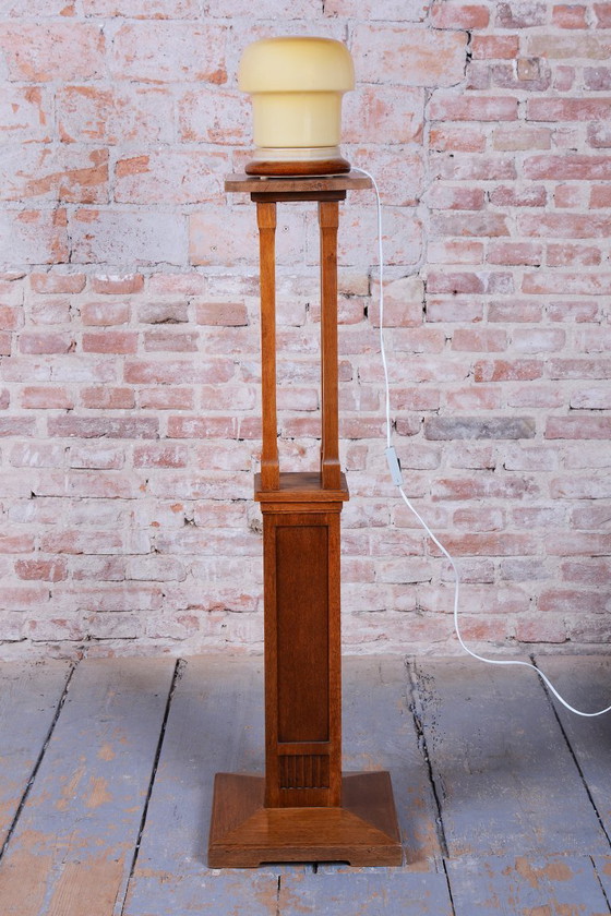 Restored Mid-Century Table Lamp, Ceramic, Glass, Well Preserved, Czech, 1960s (photo 6 of 7)