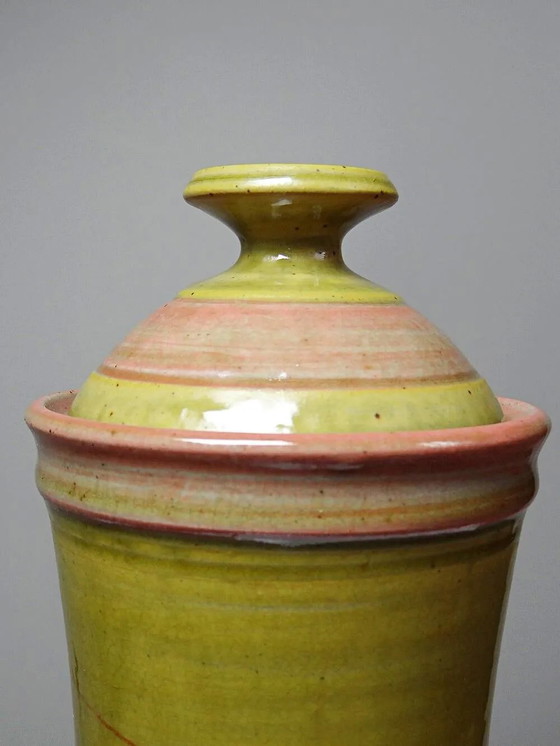 Scatola per spezie decorativa in gres smaltato bicolore vintage, fatta a mano e firmata., Stoviglie, Giallo (foto 6 di 15)